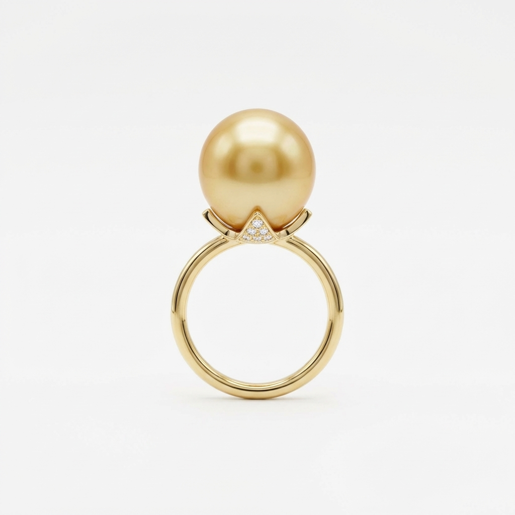 Diamond and Golden South Sea Pearl Dauphine Ring