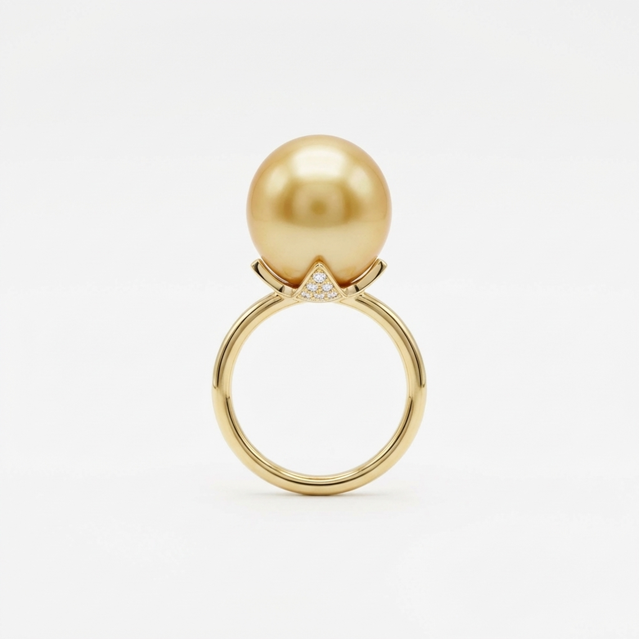 Diamond and Golden South Sea Pearl Dauphine Ring