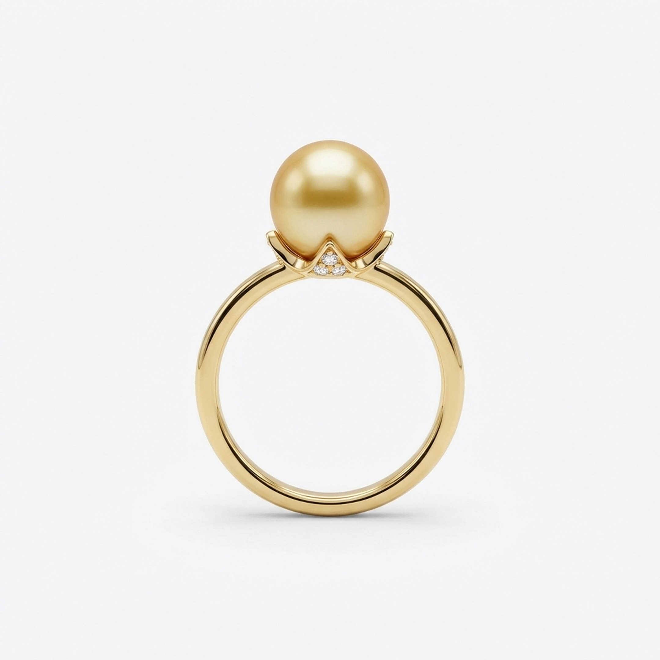 Diamond and Golden South Sea Pearl Petite Dauphine Ring